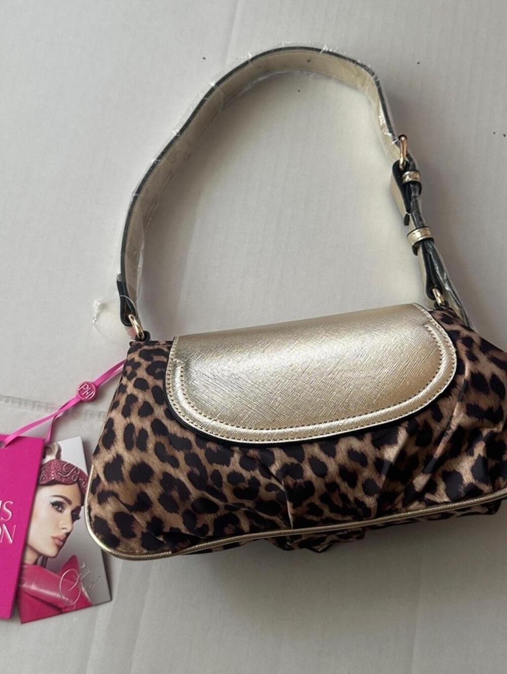 Paris Hilton New With Tags Leopard Print Gold Heart Baguette Shoulder Bag - Picture 8 of 15